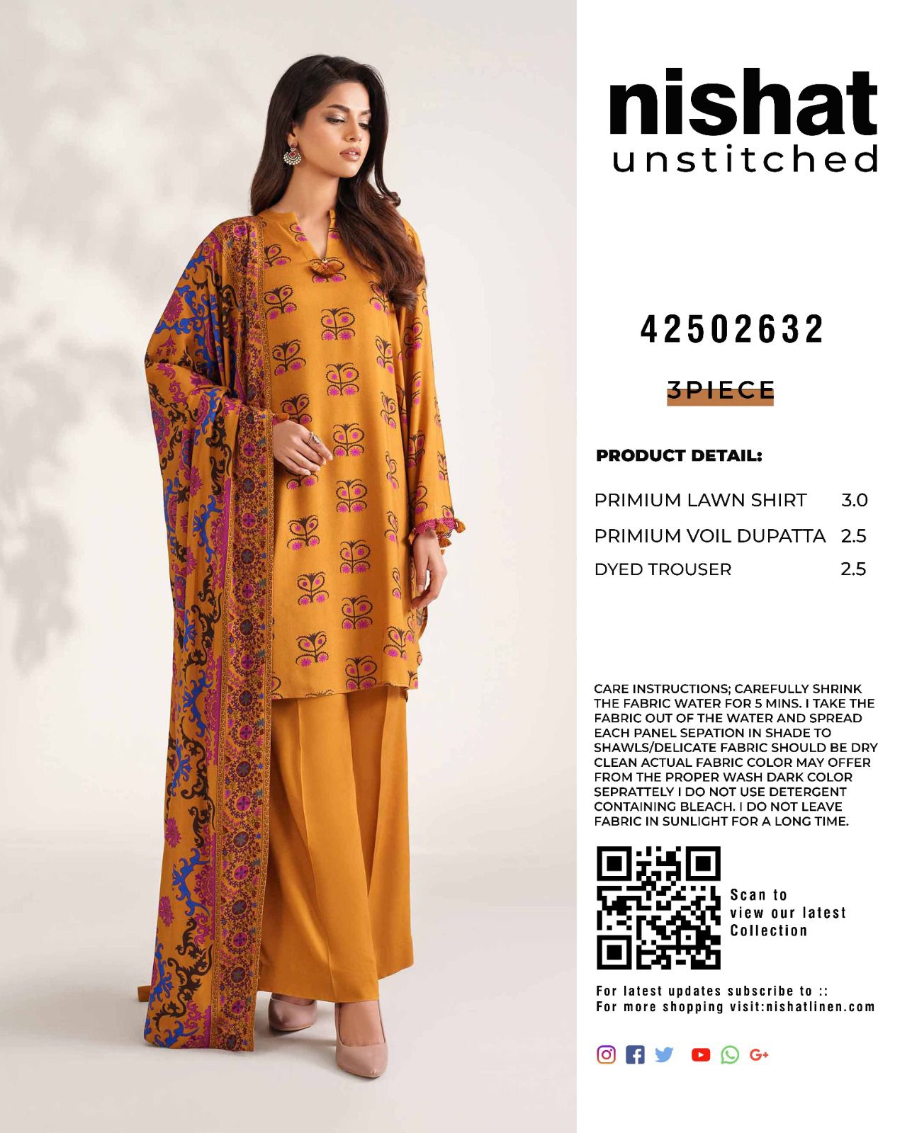 Nishat Printed Lawn 3Pcs Unstitched Suits 001218