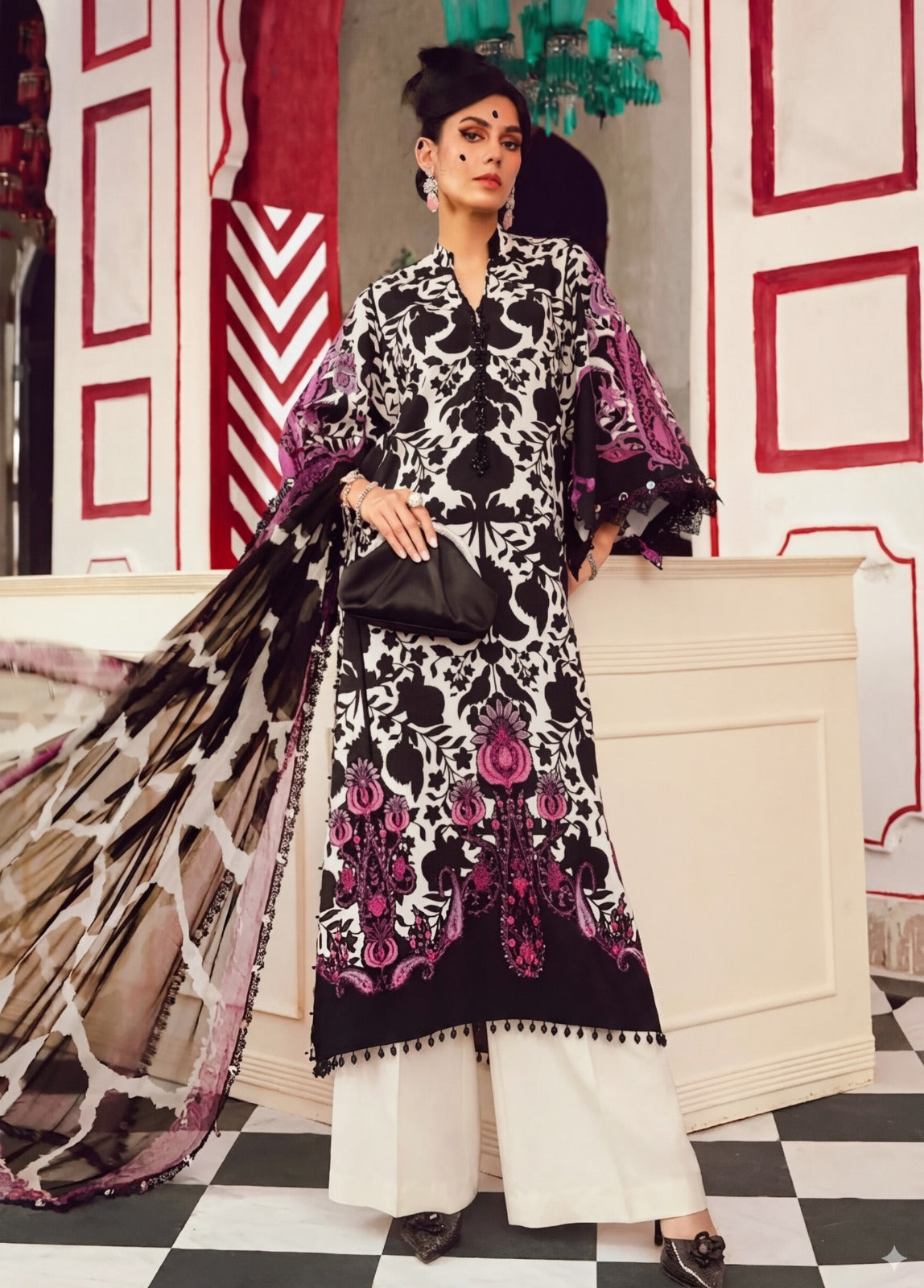 ashley benson black dress Maria B Embroidered Lawn 3-Piece Unstitched Suit MPT-2704-B