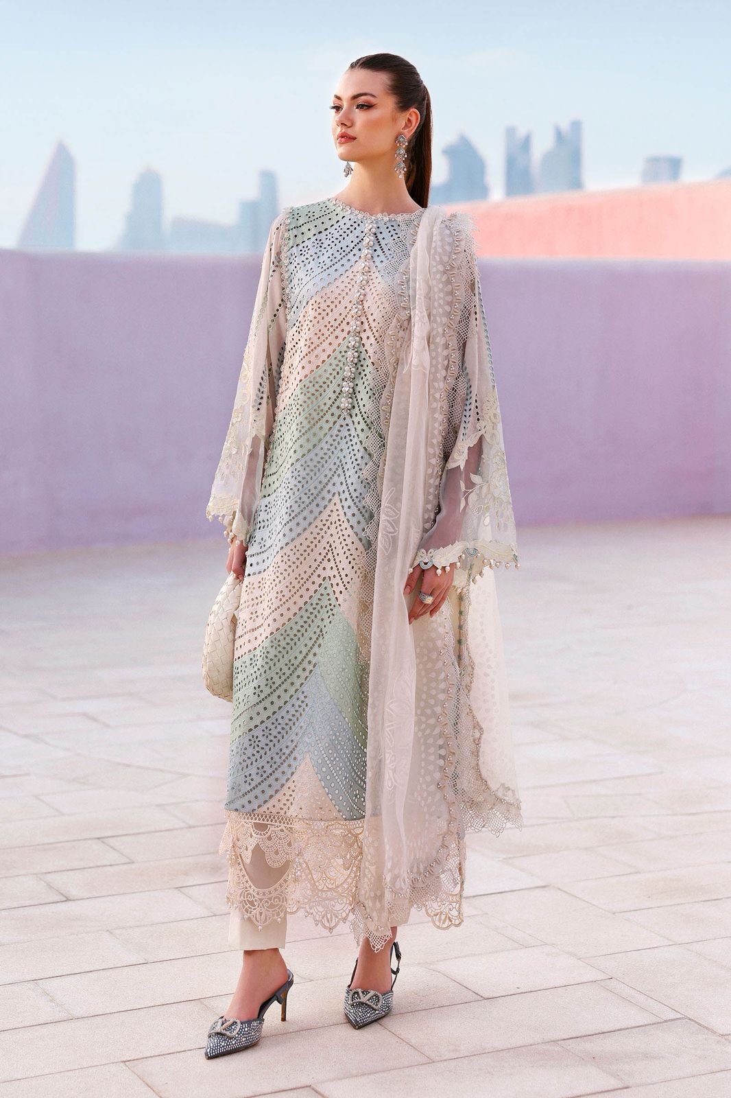 Maria B 3-piece luxury lawn chikan kari Unstitched Replica Suit BR-152NR