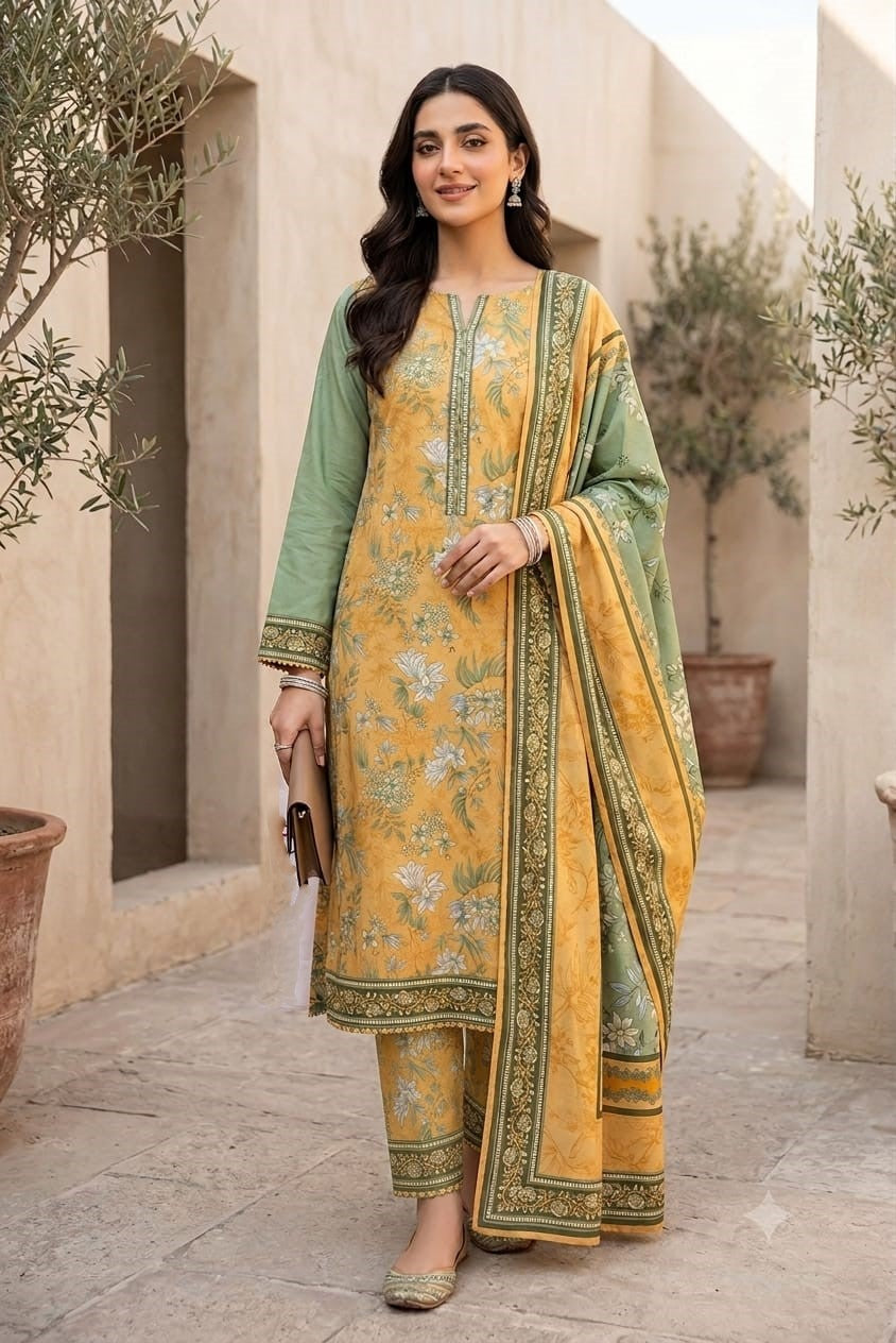 Baroque Print Lelan Allover 3 pcs لیلن سوٹ BaroqueSkin542