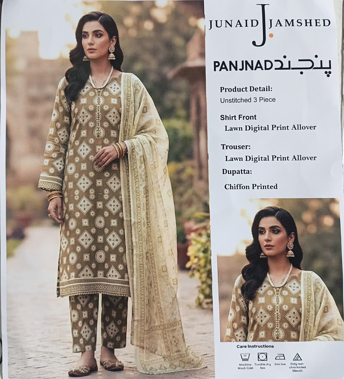 J. Printed Lawn 3-Piece Suit With Chiffon Dupatta 001733