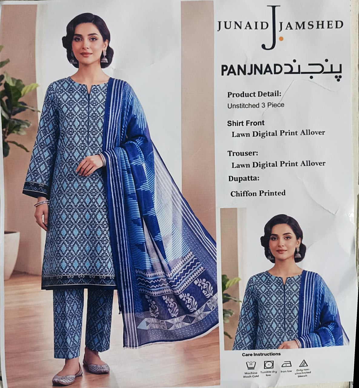 J. Printed Lawn 3-Piece Suit With Chiffon Dupatta 001735