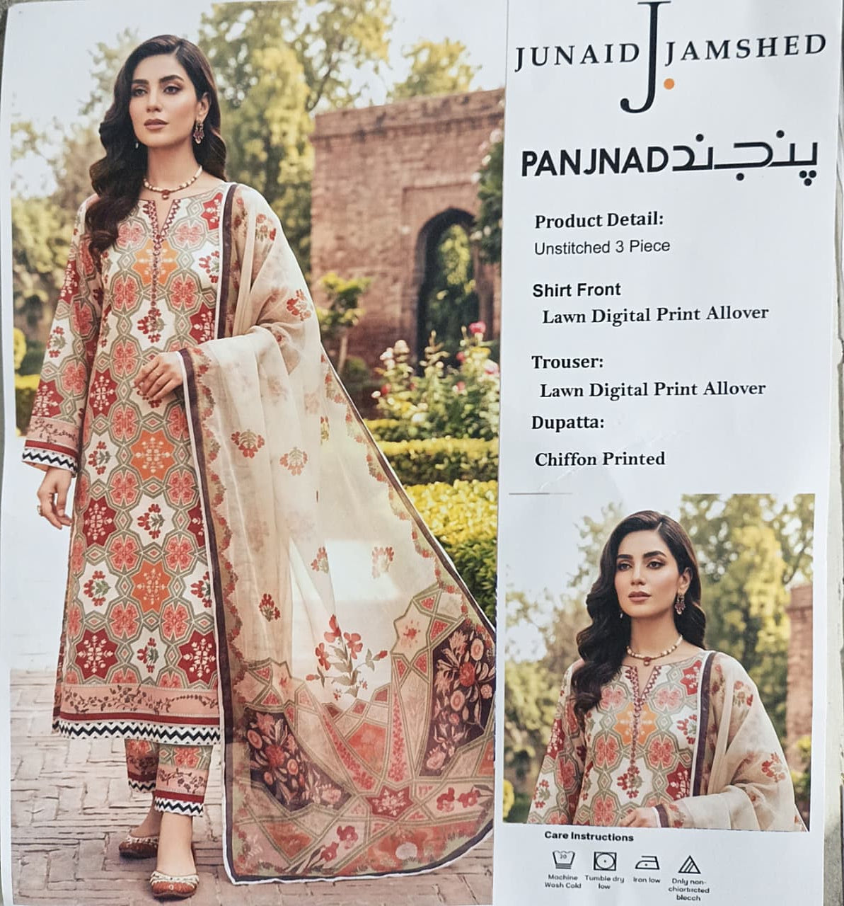 J. Printed Lawn 3-Piece Suit With Chiffon Dupatta 001734