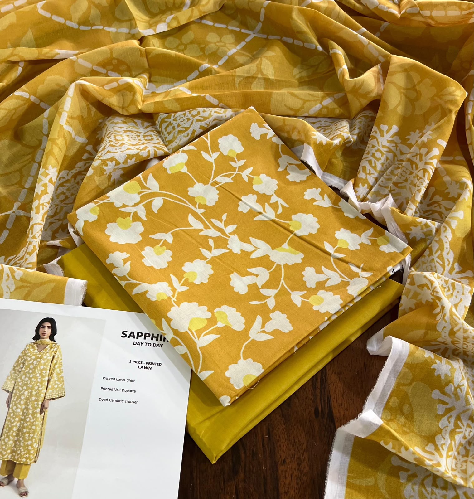 Saphire Digital Printed Lawn 3PC Unstitched Suit 001795