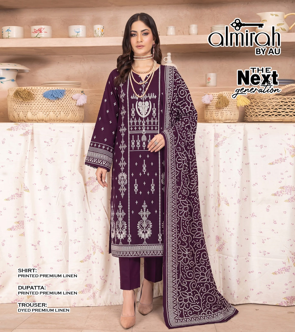 Almirah Premium Lelan 3Pcs Digital Printed Unstitched Suit 001991