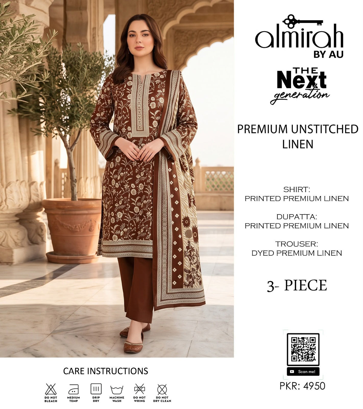 Almirah Premium Lelan 3Pcs Digital Printed Unstitched Suit 001995