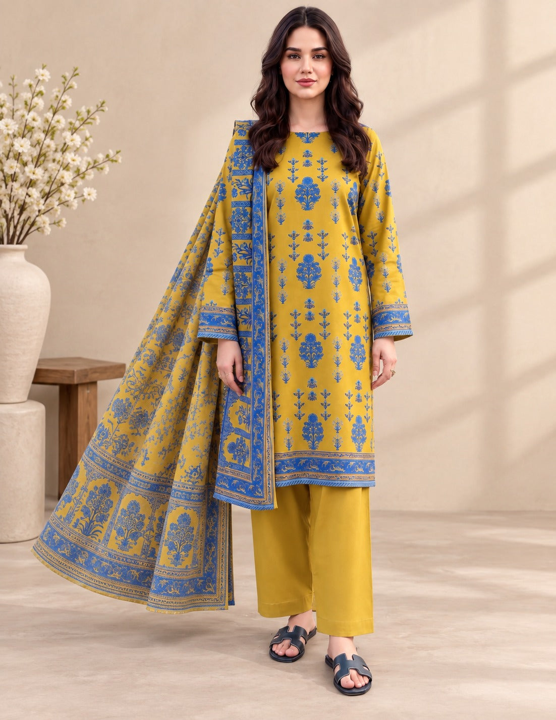 Tayyaba Noor Premium Lelan 3Pcs Digital Printed Unstitched Suit 002026