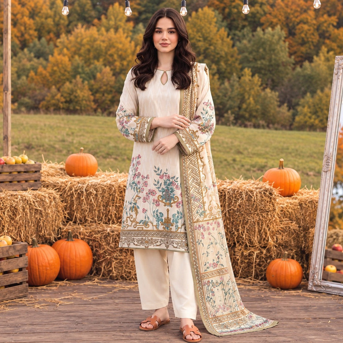 Tayyaba Noor Premium Lelan 3Pcs Digital Printed Unstitched Suit 002036