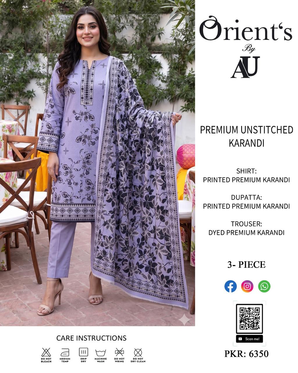 Au By Orient Premium Karandi Unstitched 3 pcs Suit 002045