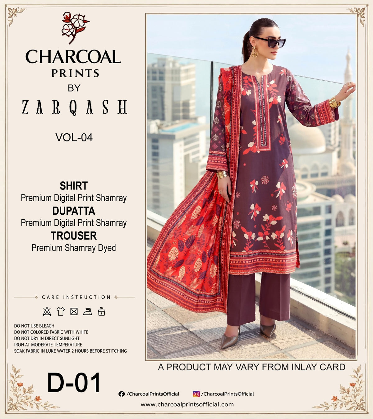 Charcoal Digital Printed Shamray 3Pcs Winter Suit 002131