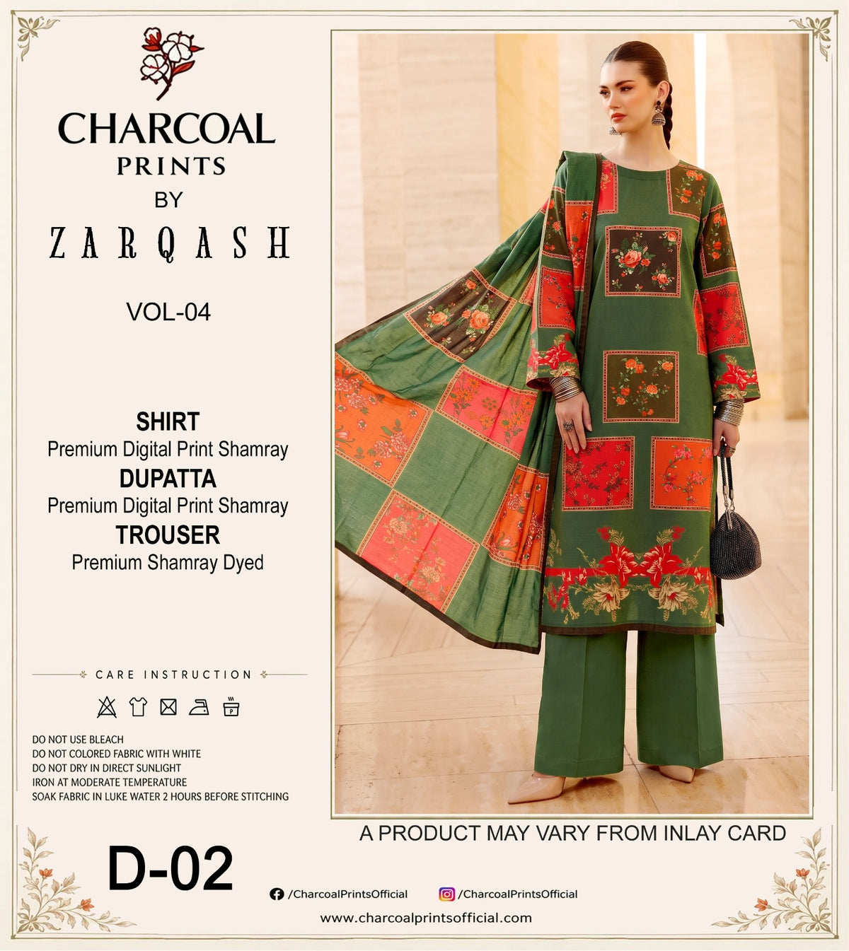 Charcoal Digital Printed Shamray 3Pcs Winter Suit 002132
