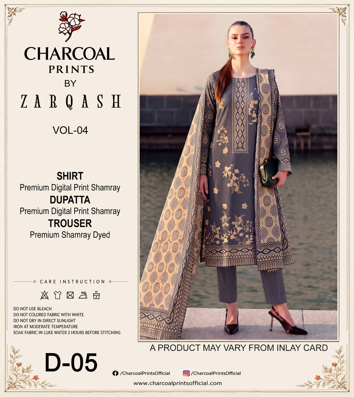 Charcoal Digital Printed Shamray 3Pcs Winter Suit 002135