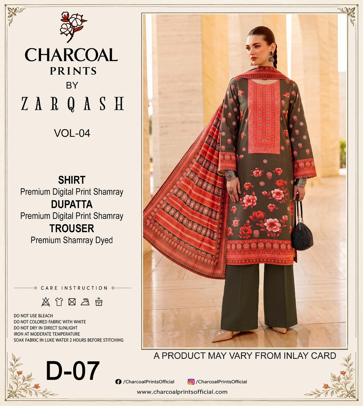 Charcoal Digital Printed Shamray 3Pcs Winter Suit 002137