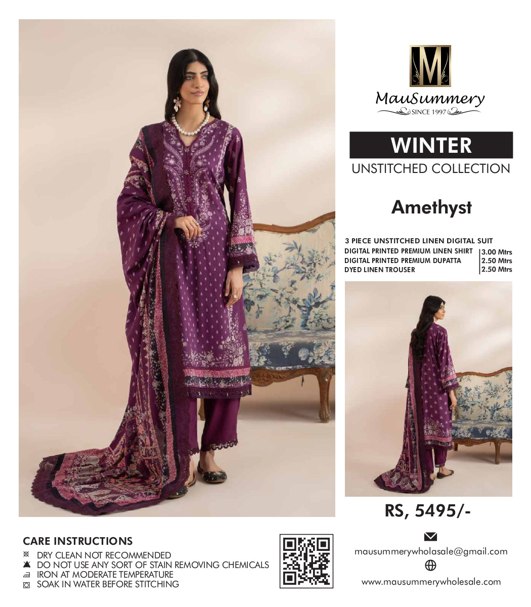 Musammary Linen Digital Suit | 3-Piece Unstitched Winter Suit 000718