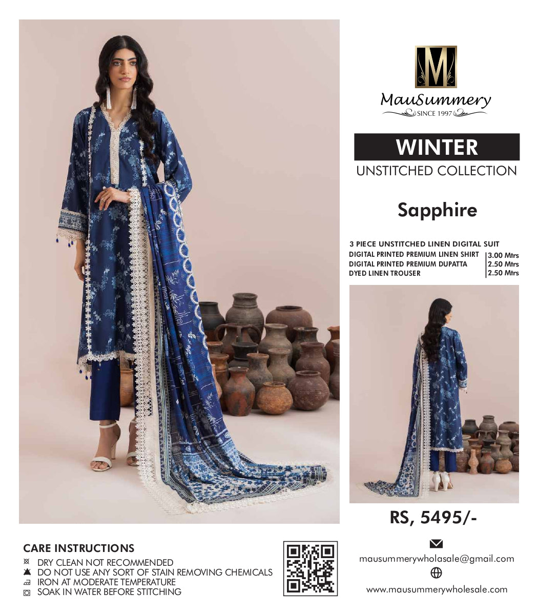 Musammary Linen Digital Suit | 3-Piece Unstitched Winter Suit 000723