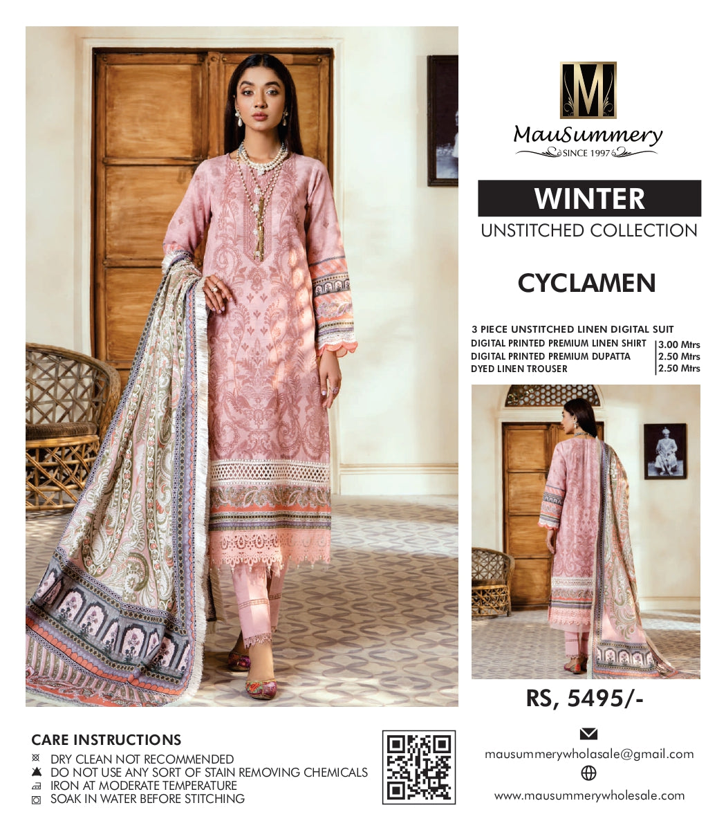 Musammary Linen Digital Suit | 3-Piece Unstitched Winter Suit 000722