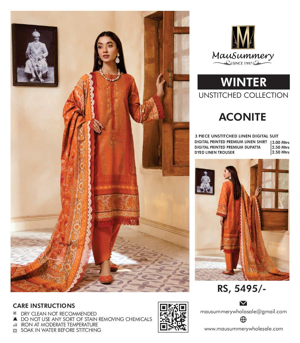 Musammary Linen Digital Suit | 3-Piece Unstitched Winter Suit 000721