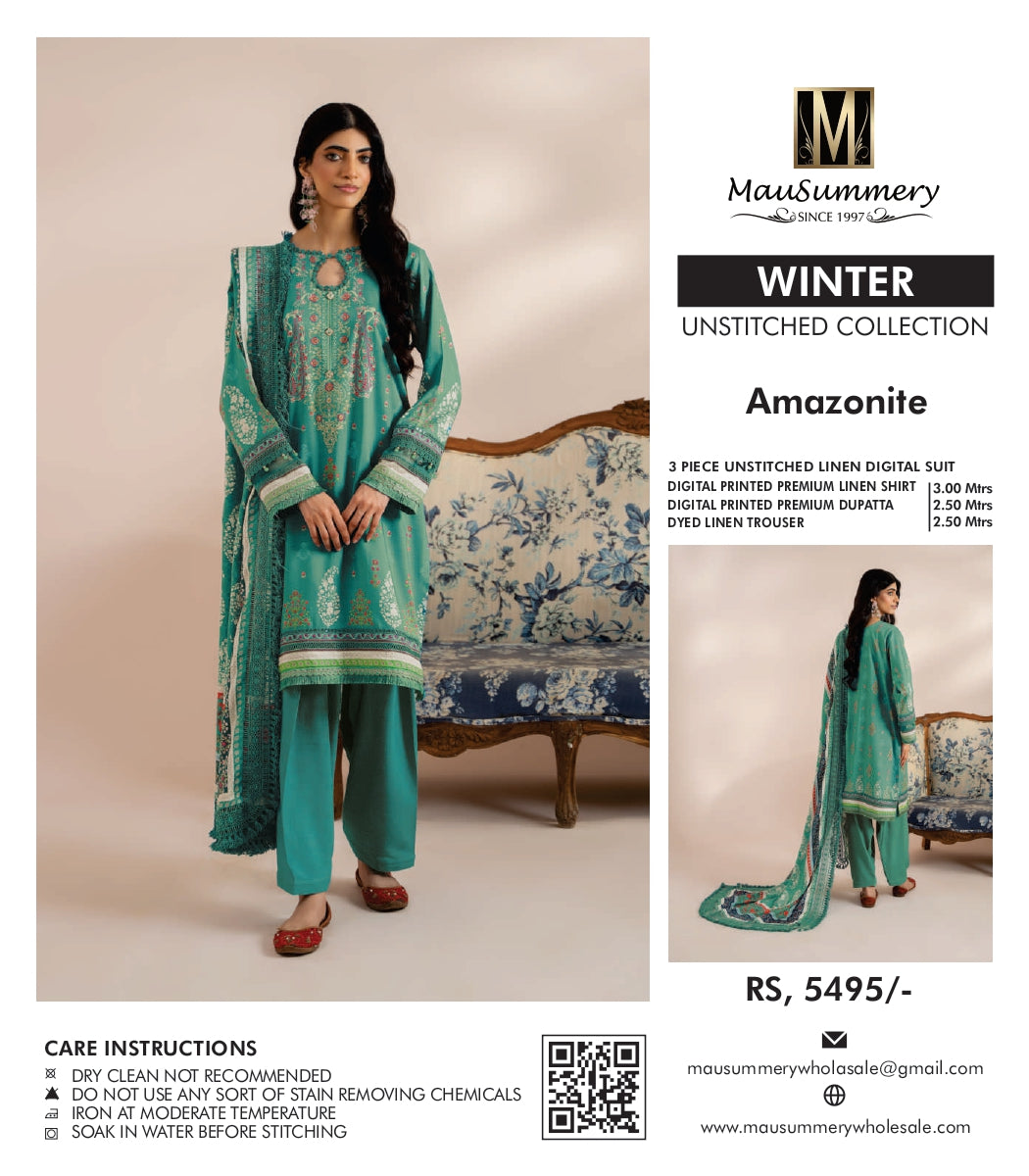 Musammary Linen Digital Suit | 3-Piece Unstitched Winter Suit 000719