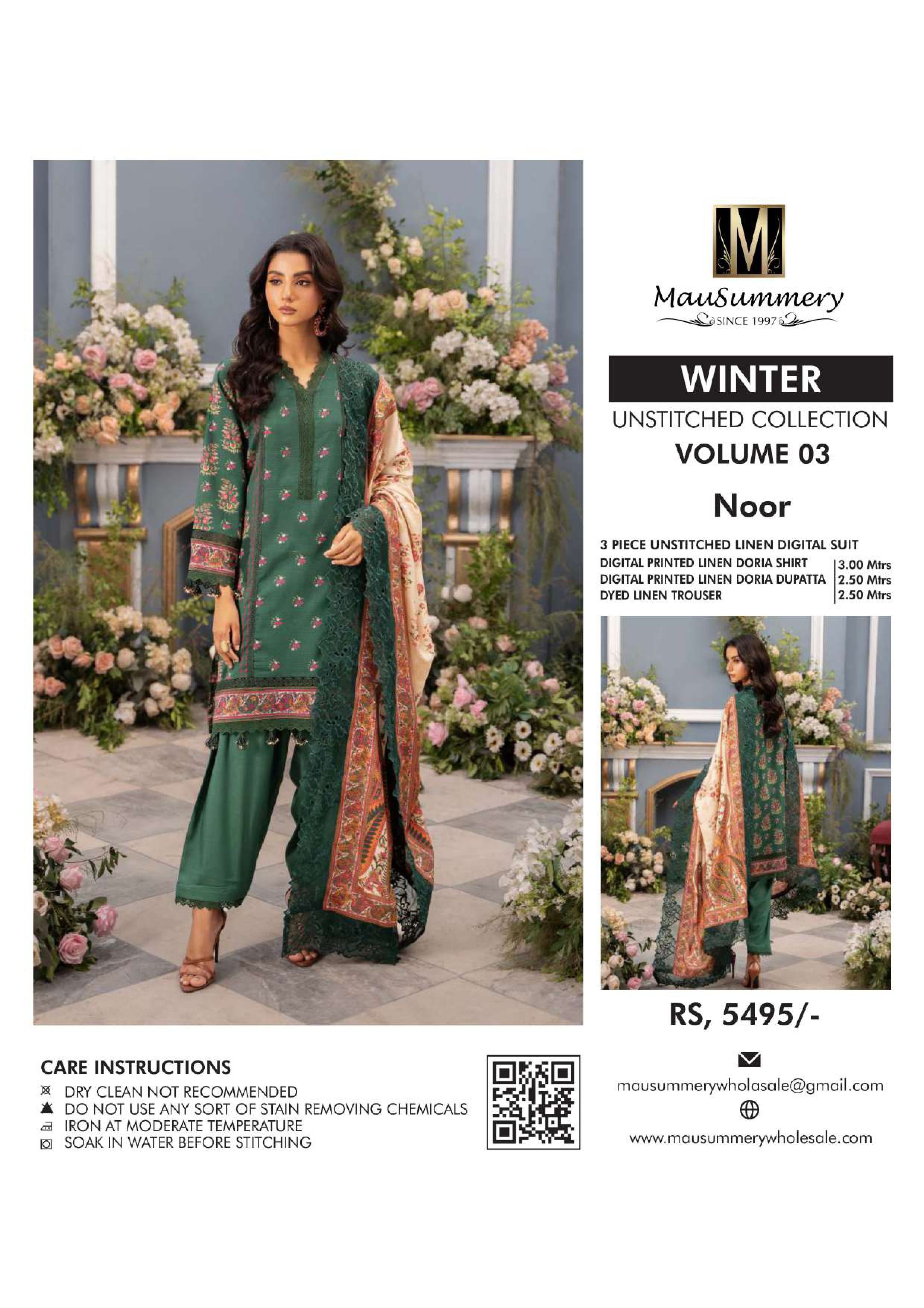Musammary Banadoreya Digital Printed Linen 3PC Unstitched Winter Suit 000706