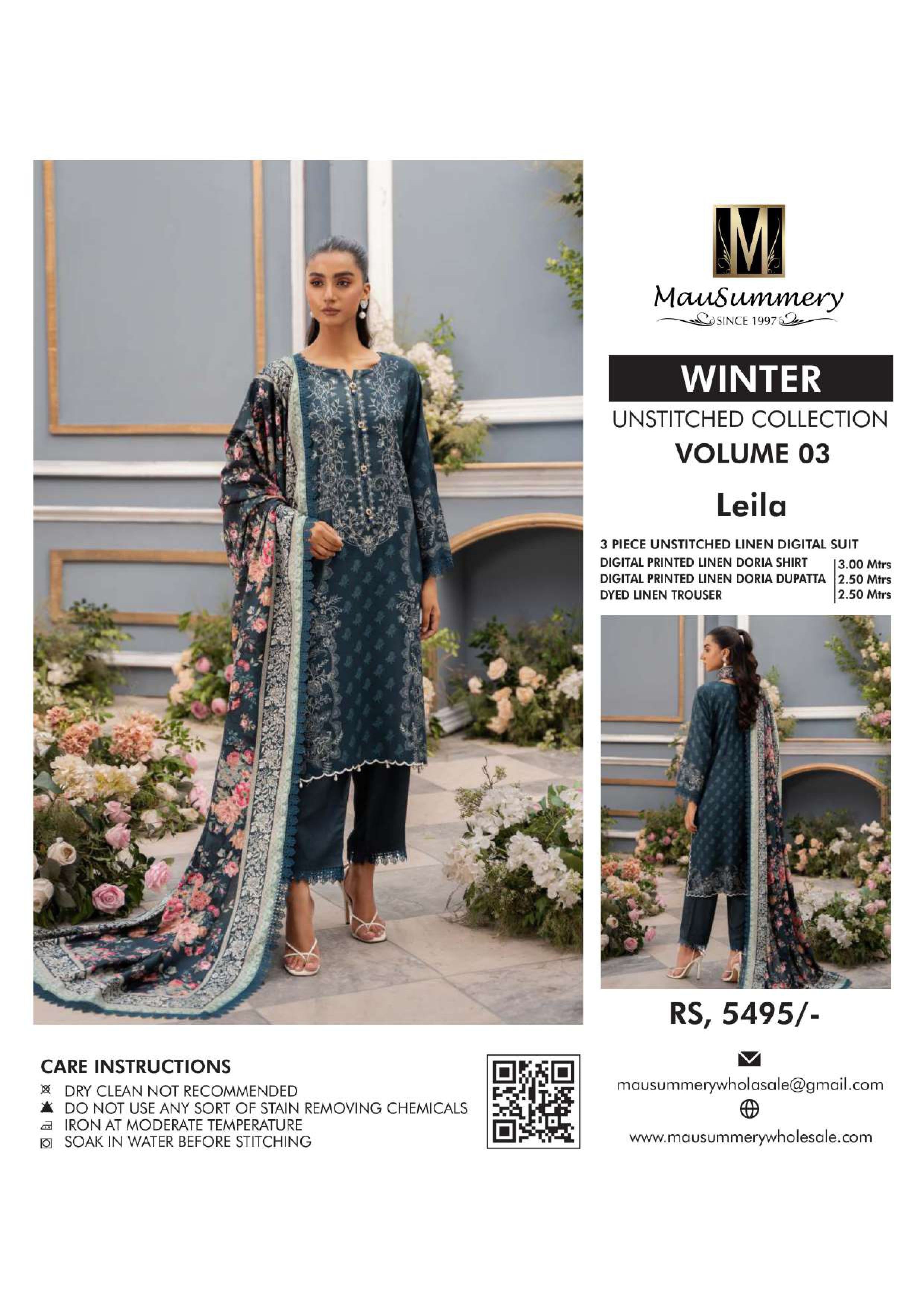 Musammary Banadoreya Digital Printed Linen 3PC Unstitched Winter Suit 000704