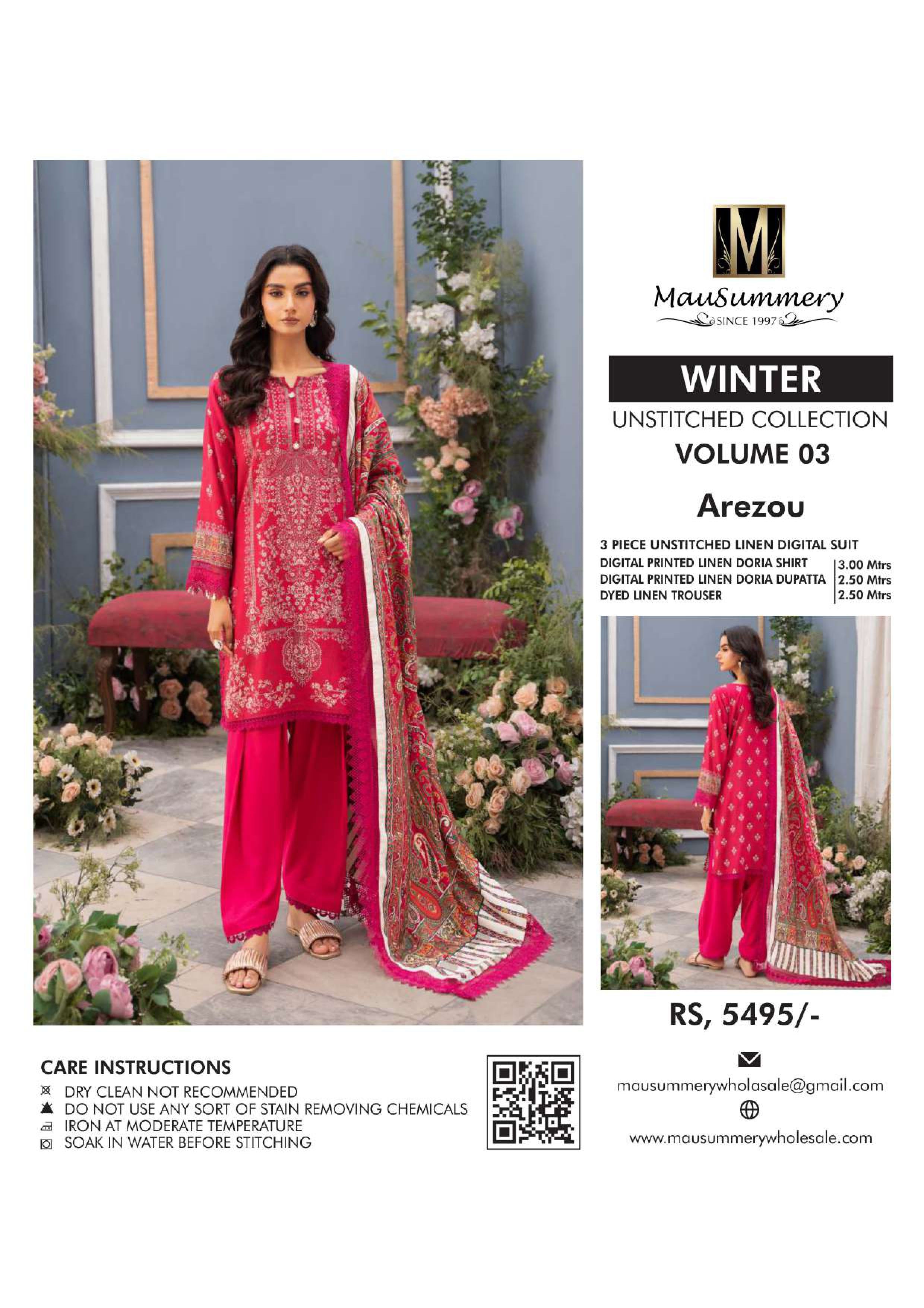 Musammary Banadoreya Digital Printed Linen 3PC Unstitched Winter Suit 000701