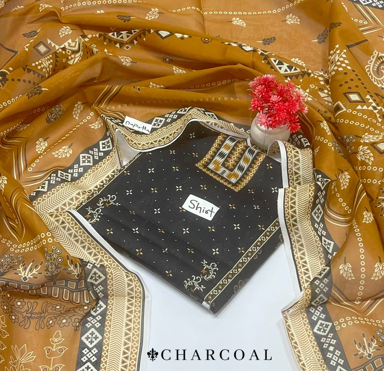 Charcoal Lawn 2pcs Shirt With Voil Dupatta 001547