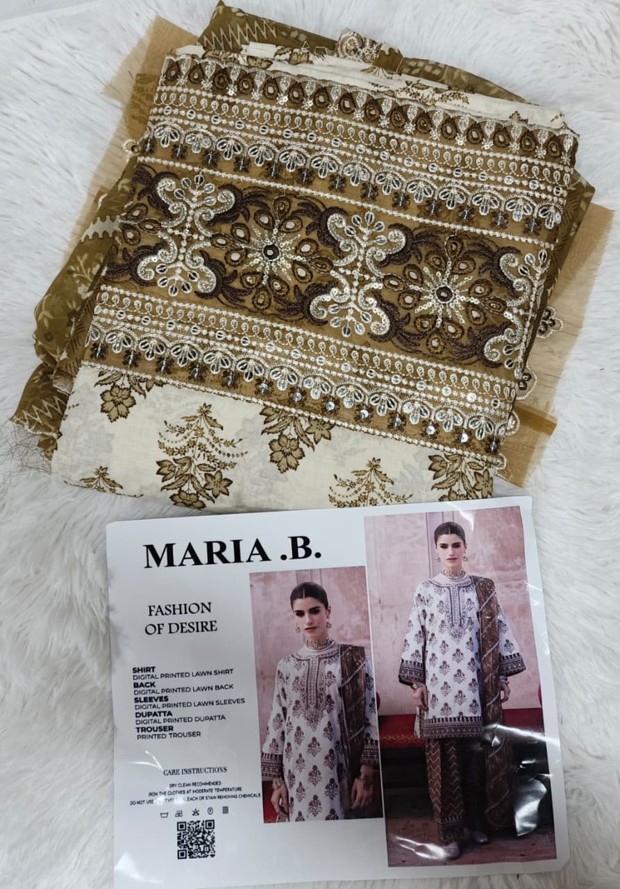 Maria B 3 Piece Unstitched Heavy Embroidered Lawn Replica Suit | MPT-2514