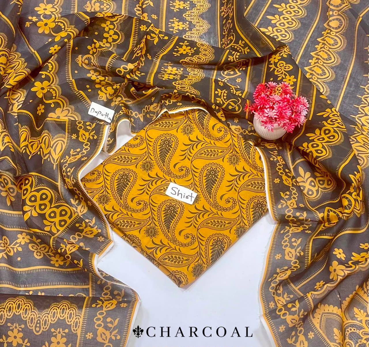 Charcoal Lawn 2pcs Shirt With Voil Dupatta 001551