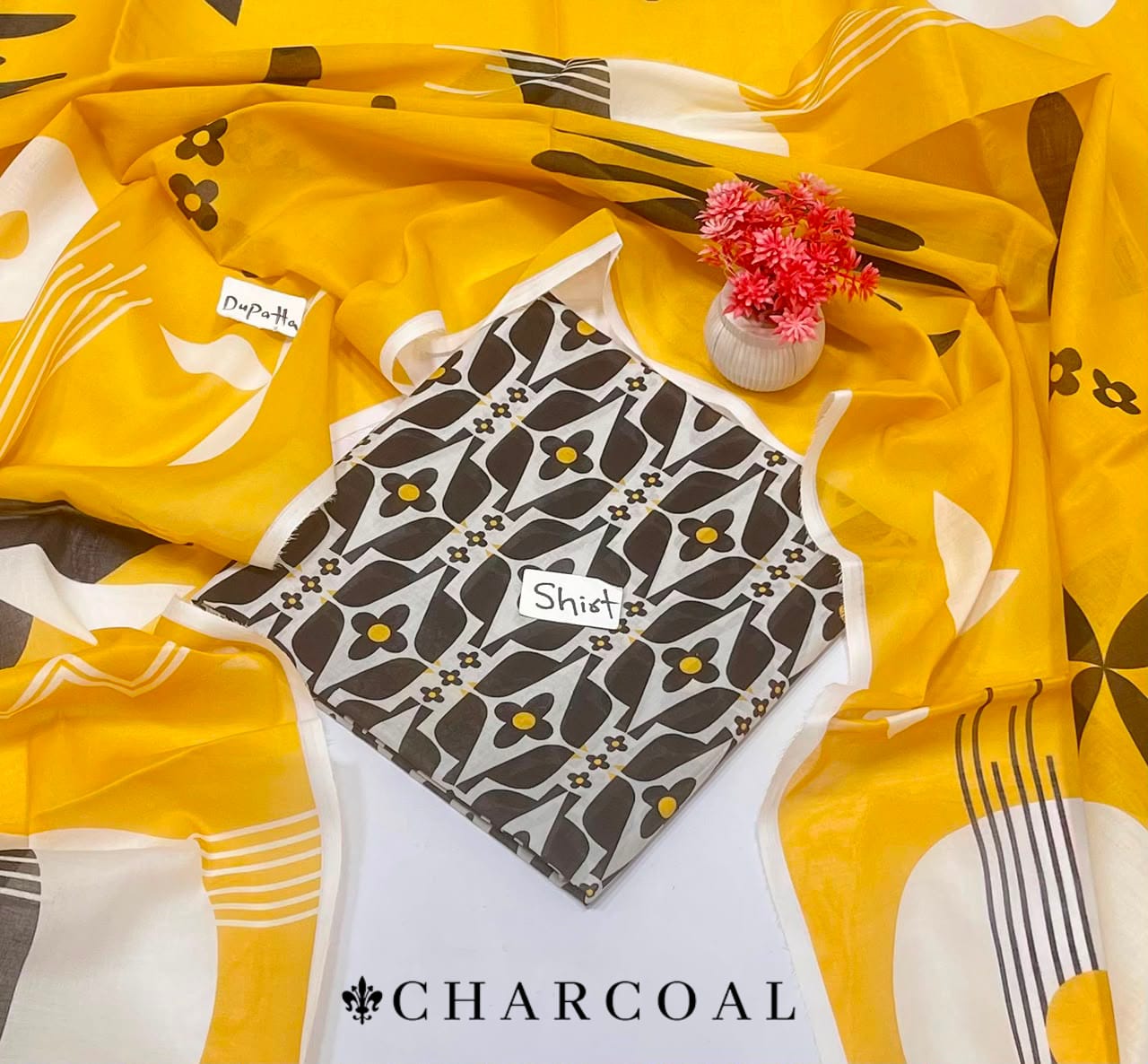 Charcoal Lawn 2pcs Shirt With Voil Dupatta 001560