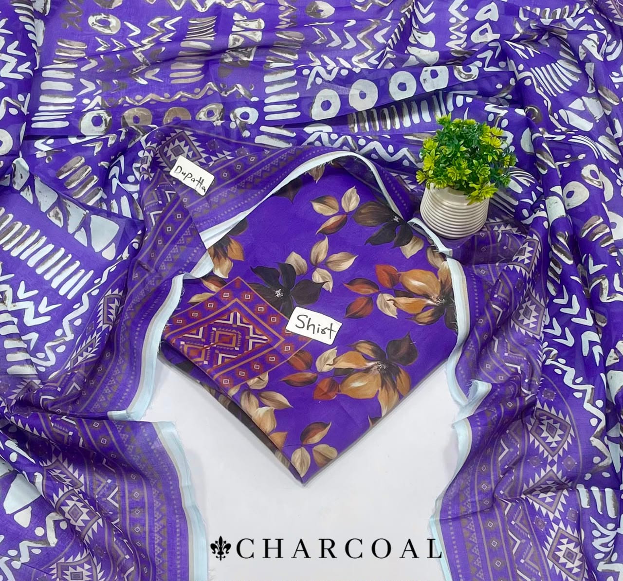 Charcoal Lawn 2pcs Shirt With Voil Dupatta 001556