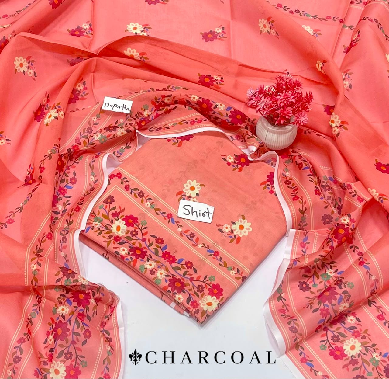 Charcoal Lawn 2pcs Shirt With Voil Dupatta 001554