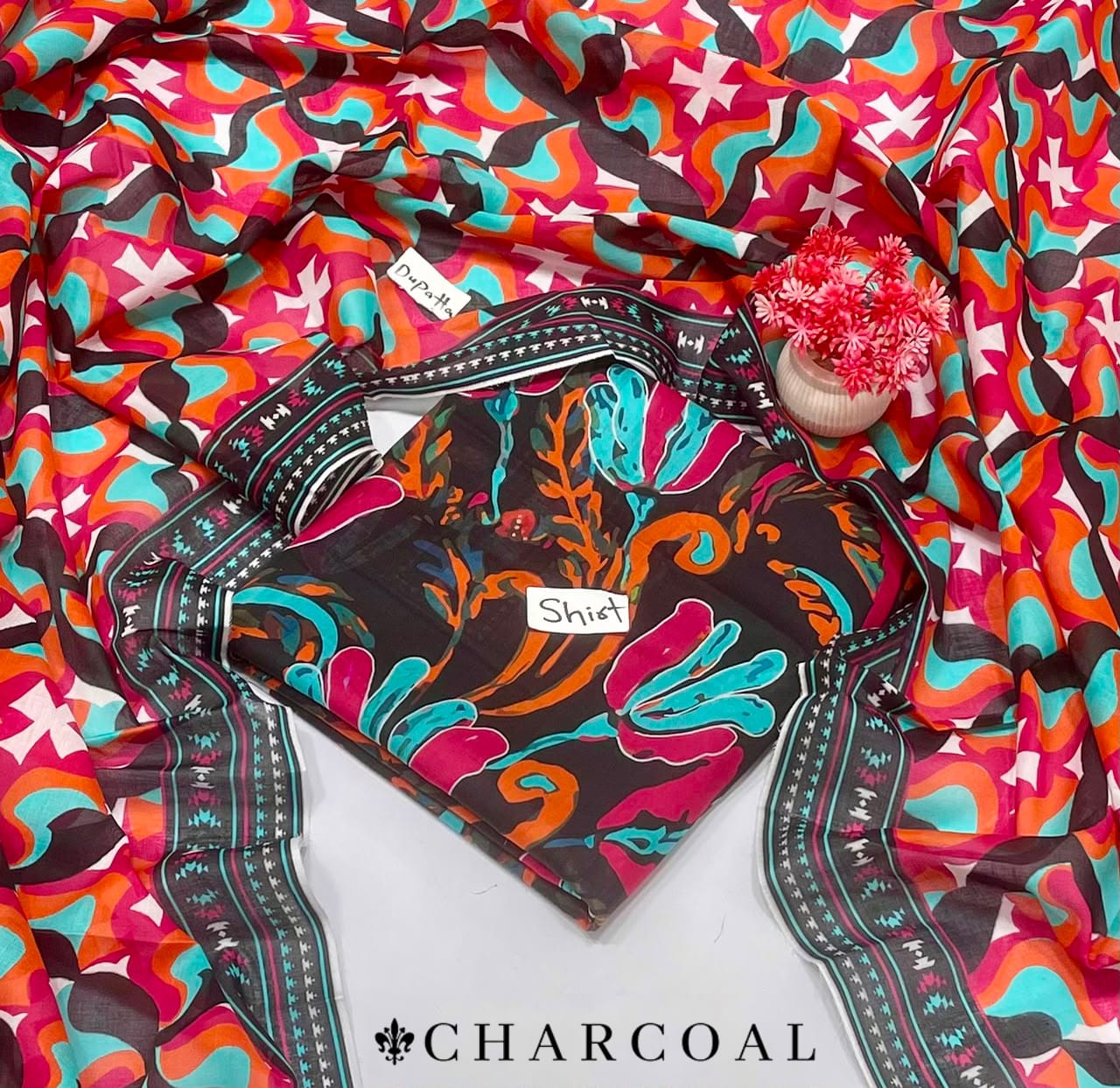 Charcoal Lawn 2pcs Shirt With Voil Dupatta 001557