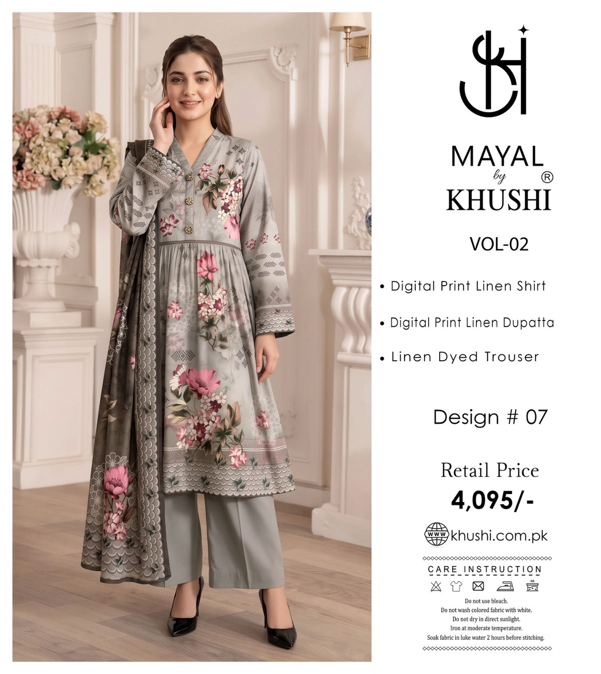Mayal By Khushi Digital Printed Lelan 3pcs Unstitiched Suit 002061