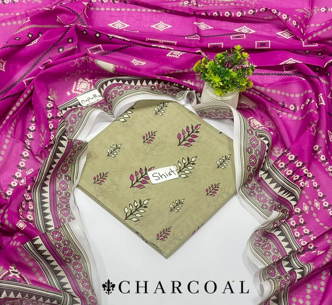 Charcoal Lawn 2pcs Shirt With Voil Dupatta 001552