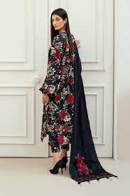 Baroque Printed Chiffon Dupatta 3pc Flower Designs SF-4011-BLK