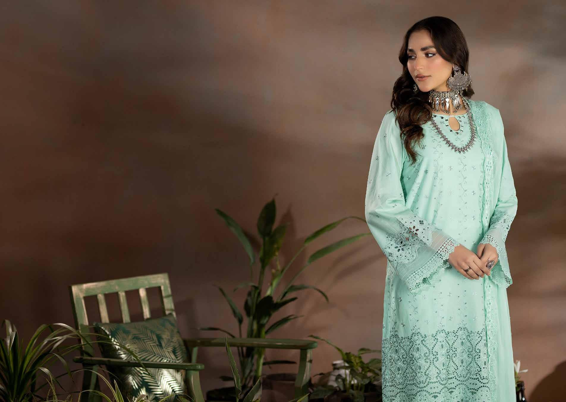 Chikankari shiffli Embroriderd lawn collection with embroidered chiffon dupatta
