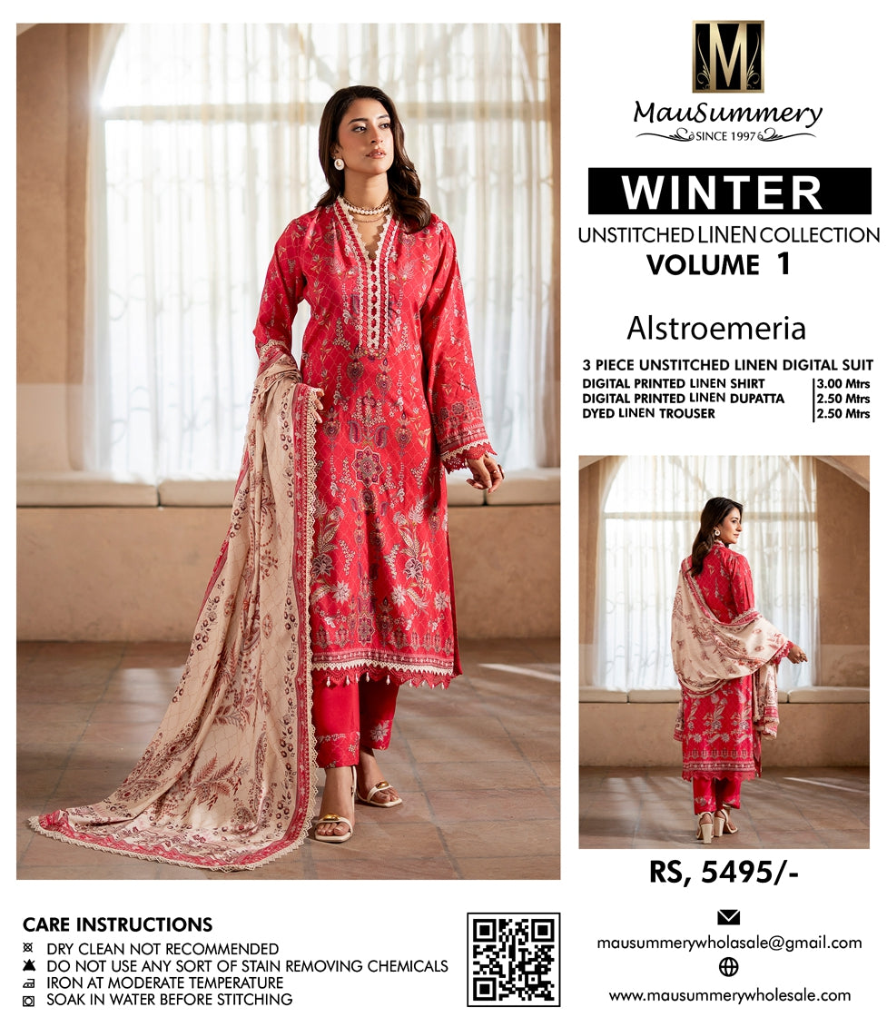 Musammary Linen Digital Suit | 3-Piece Unstitched Winter Suit 000715
