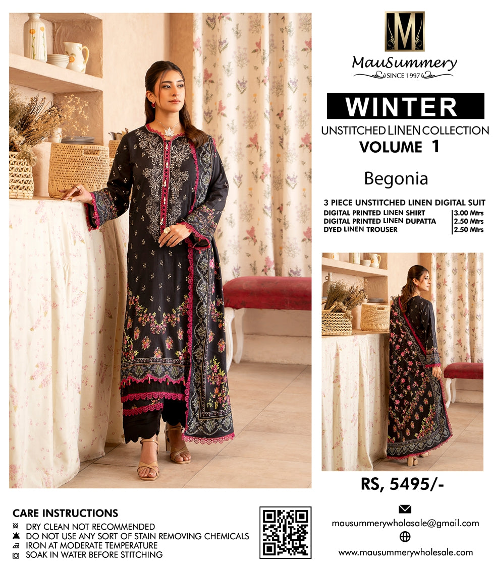 Musammary Linen Digital Suit | 3-Piece Unstitched Winter Suit 000712