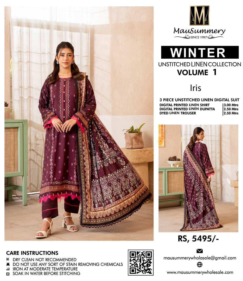 Musammary Linen Digital Suit | 3-Piece Unstitched Winter Suit 000710