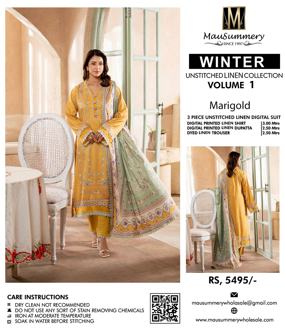 Musammary Linen Digital Suit | 3-Piece Unstitched Winter Suit 000708