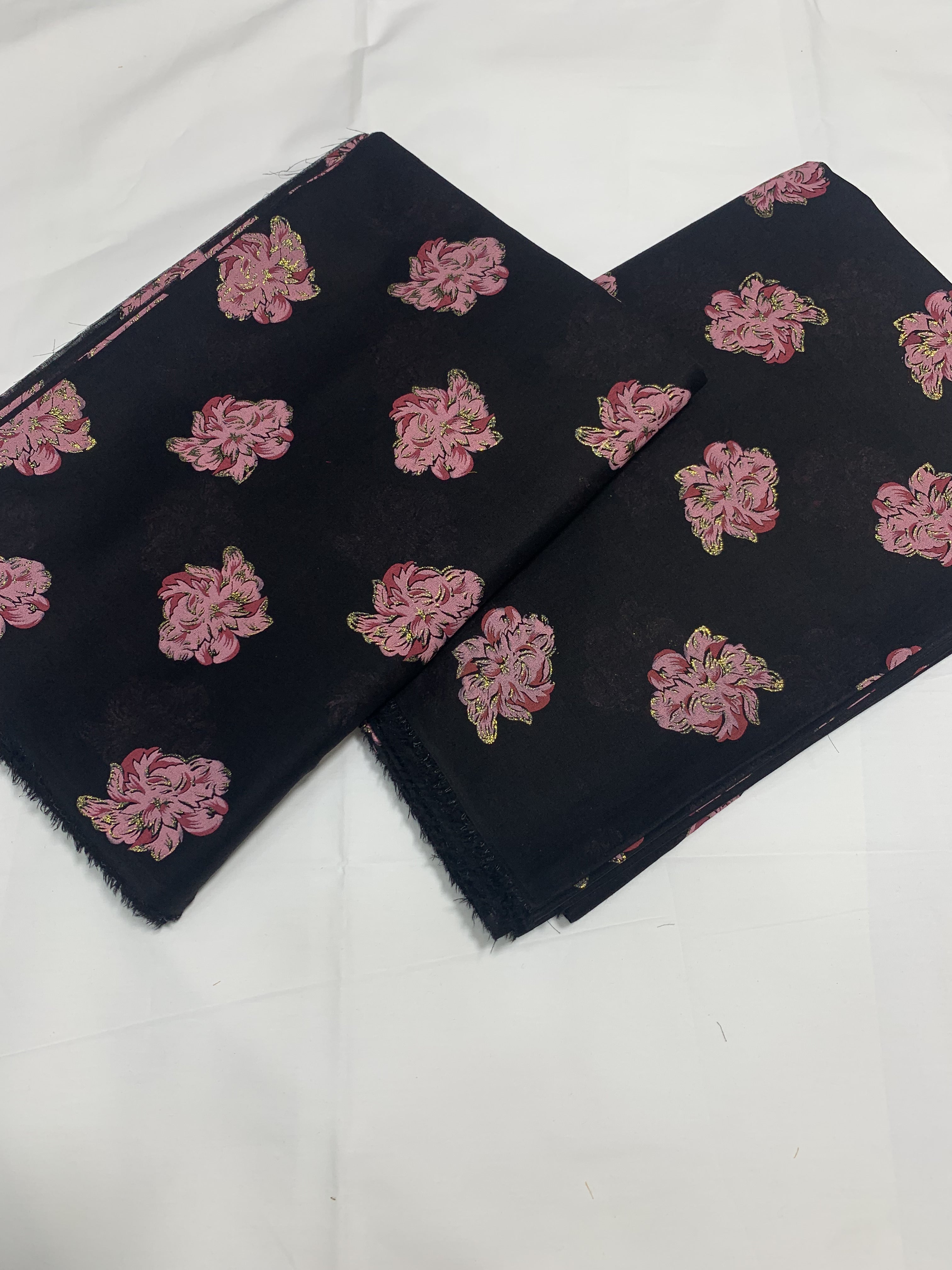 Imported Hand Paint Work All-over 2Pc Lawn Block Printed petal-black