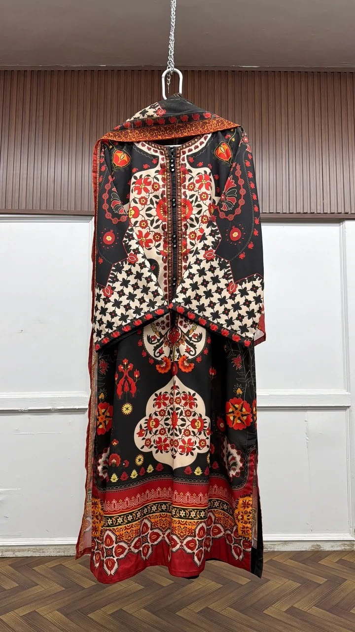 Ayesha. B Printed Arabic Silk kaftan 3pcs Stitched & UnStitched 002119