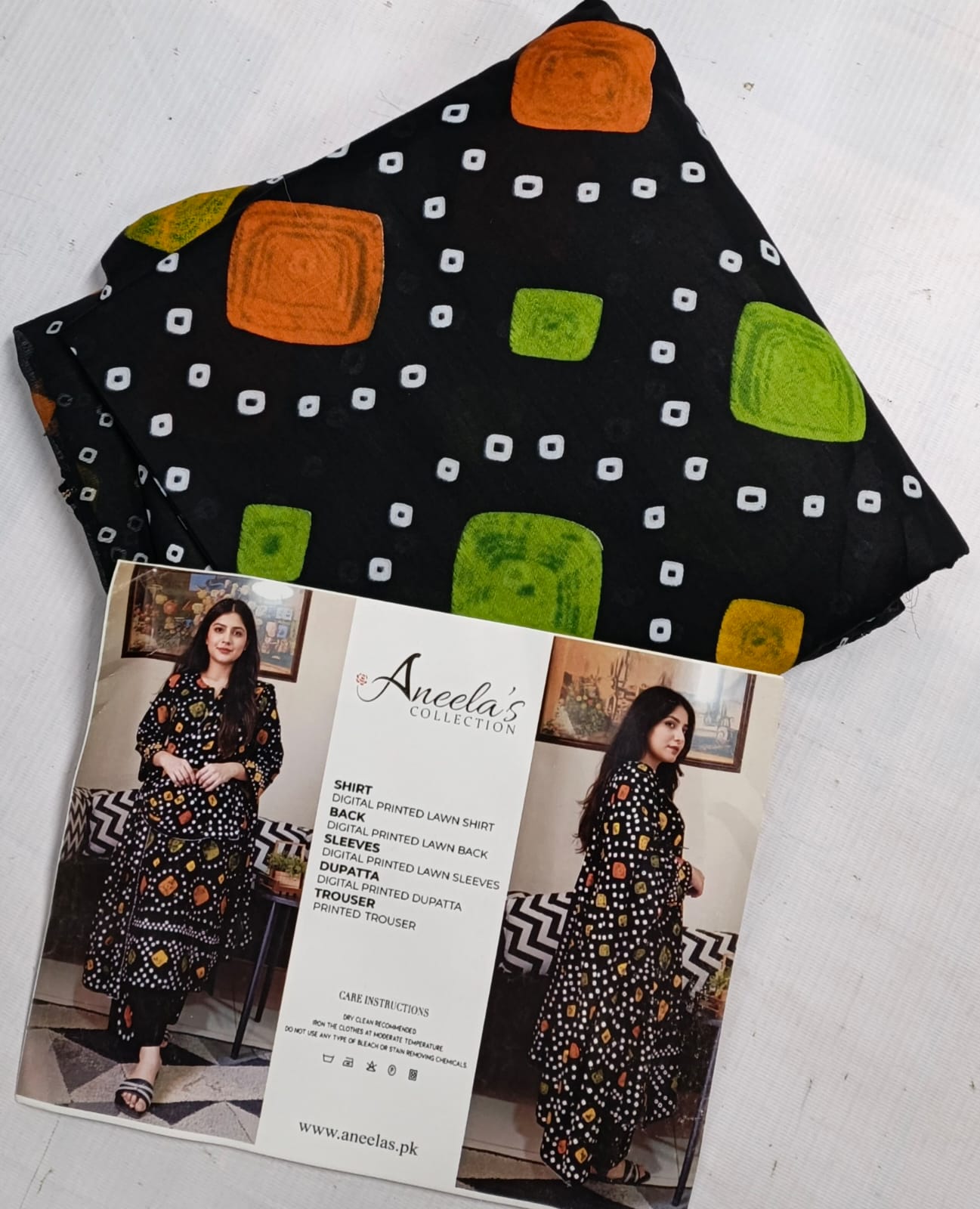 Aneela's  3 Piece Unstitched Heavy Embroidered Lawn Replica Suit | Aneela Black