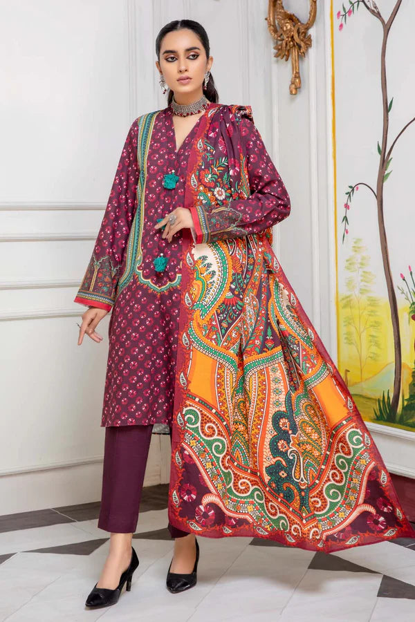 So kamal Stitched Khaddar Shirt Trouser Dupatta 3PC DPW-1744 Suit Embroidered