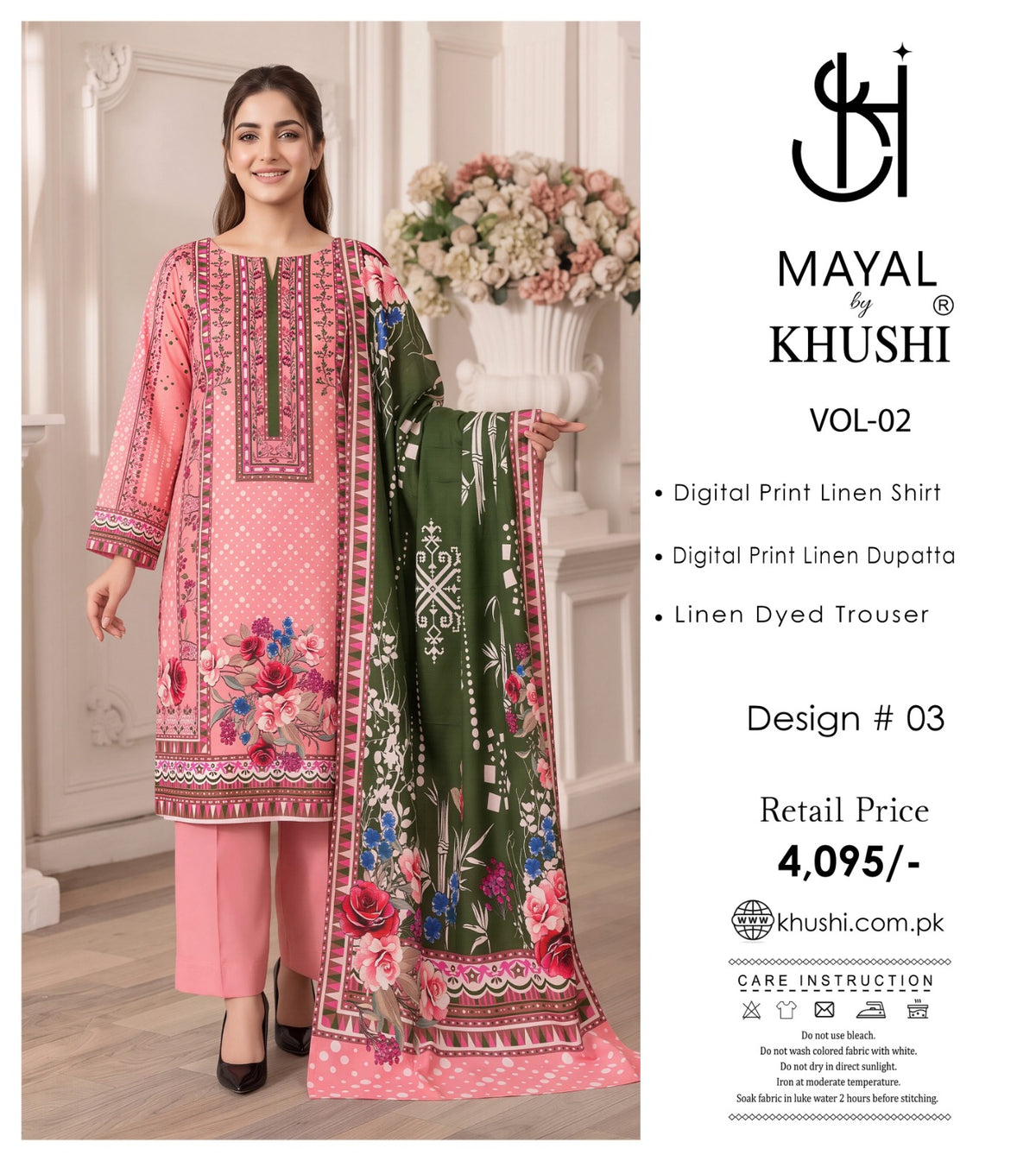 Mayal By Khushi Digital Printed Lelan 3pcs Unstitiched Suit 002067