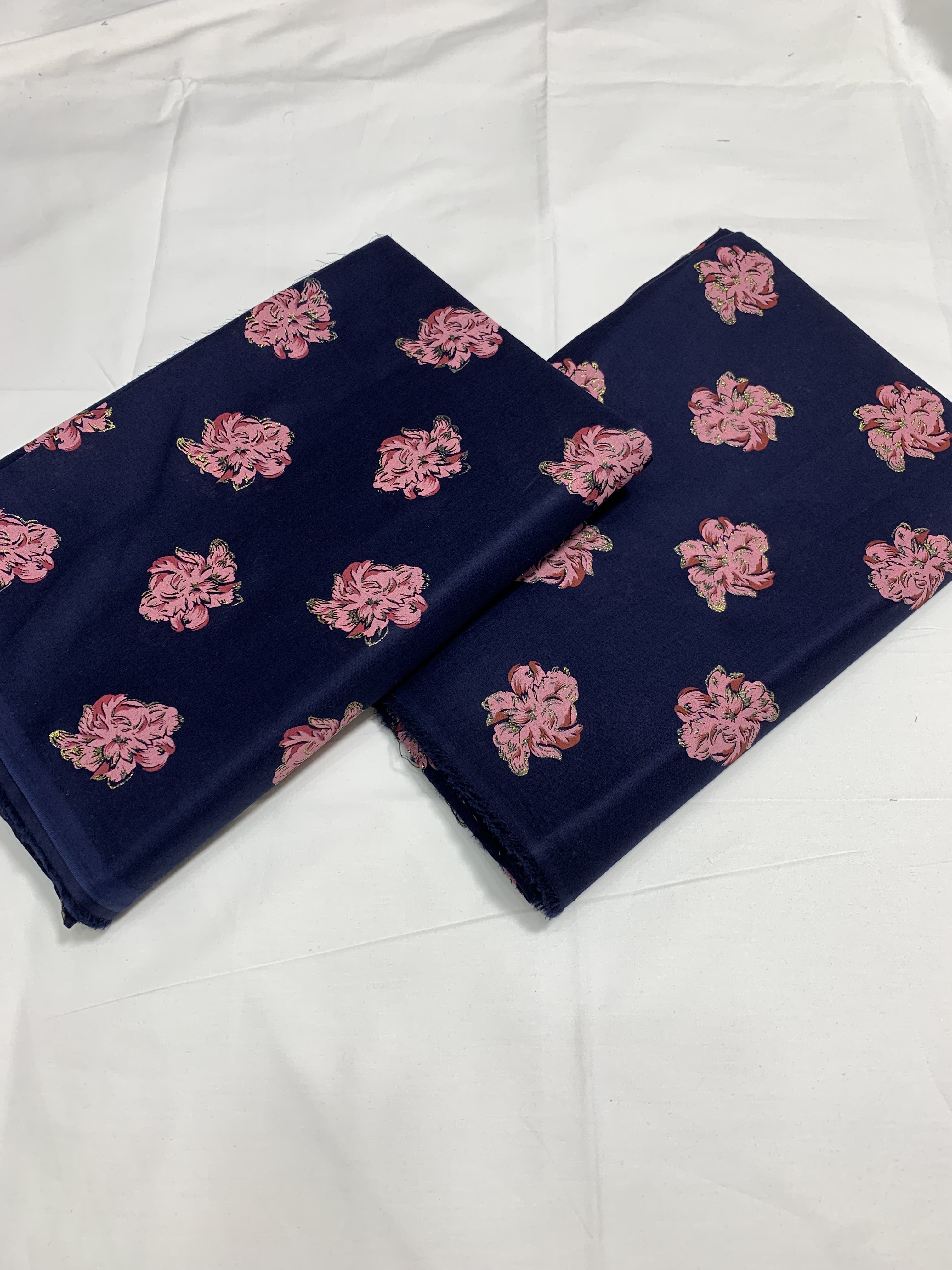 Imported Hand Paint Work All-over 2Pc Lawn Block Printed petal-royalblue