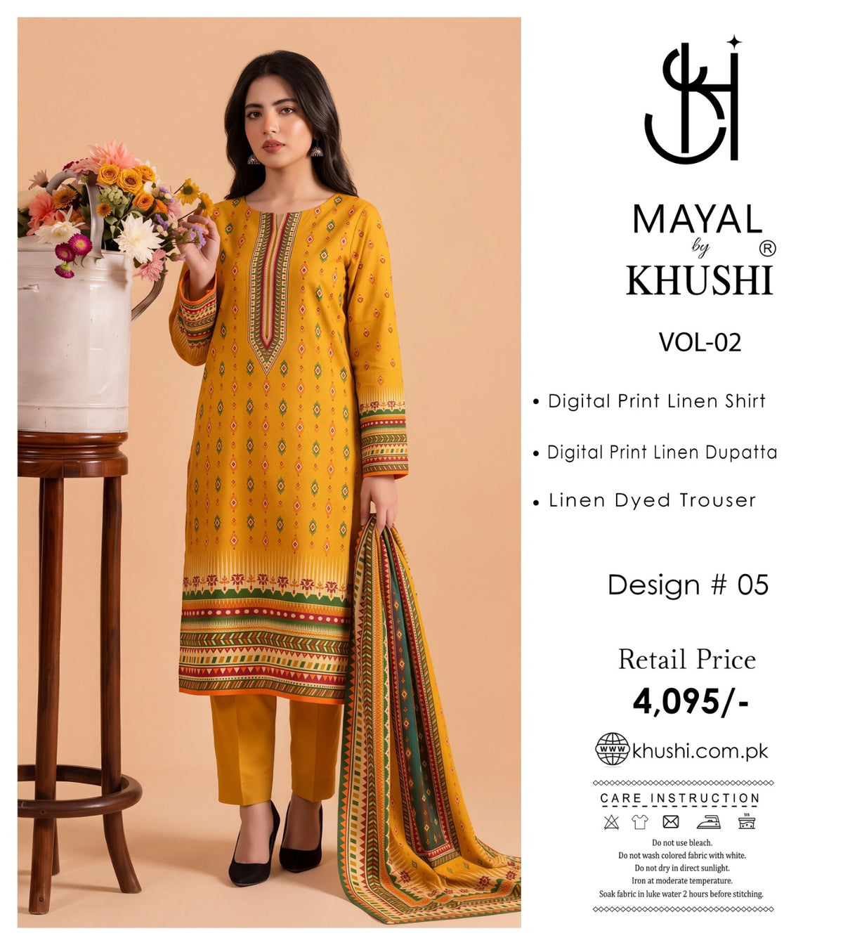 Mayal By Khushi Digital Printed Lelan 3pcs Unstitiched Suit 002069