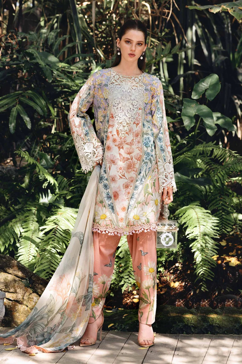 Maria B 3 Piece Unstitched Heavy Embroidered Lawn Replica Suit | MPT-2910-B