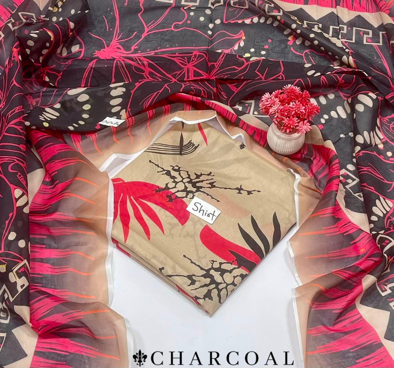 Charcoal Lawn 2pcs Shirt With Voil Dupatta 001546