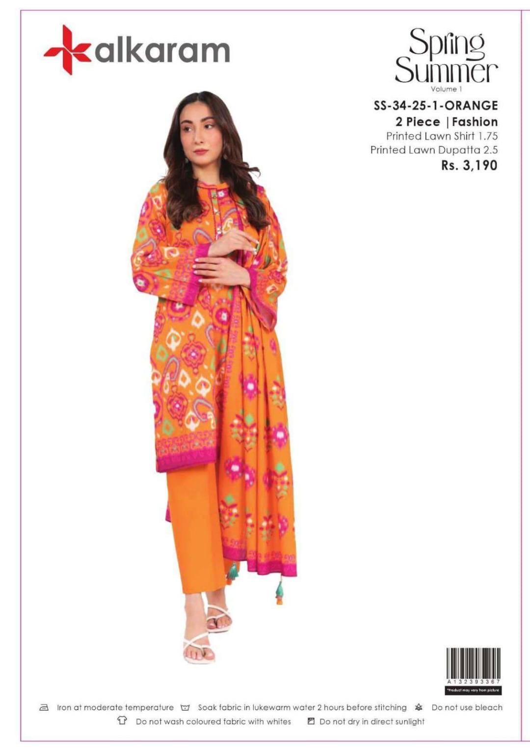Alkaram Lawn Shirt Dupatta – 2PC SS-34-25-1-ORANGE
